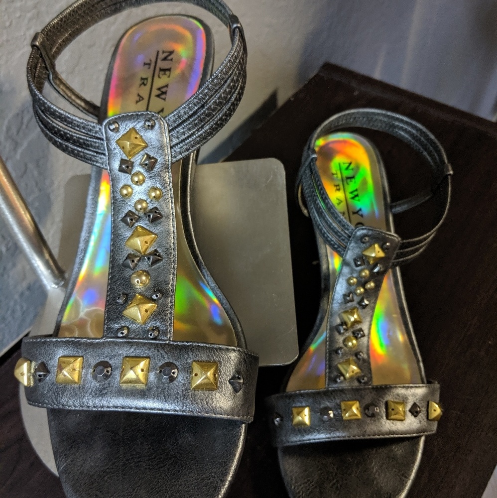 Metallic Silver/Gold NY Transit Shoes Wedge Sandal